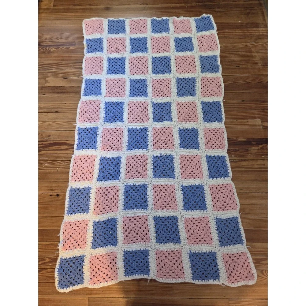 Vintage Handmade Granny‎ Square Crochet Afghan Blanket